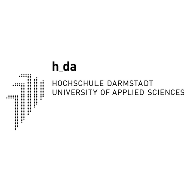 Hochschule Darmstadt Logo zeigt modernes, abstraktes Design.