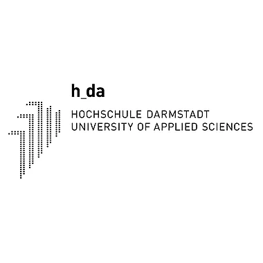 Hochschule Darmstadt Logo zeigt modernes, abstraktes Design.